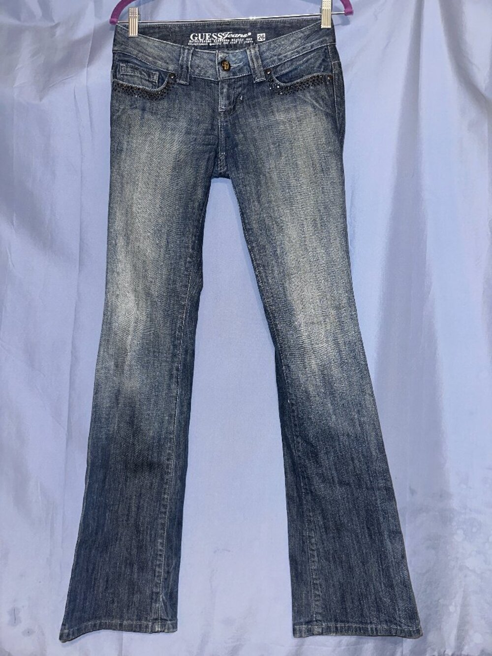 Guess Jeans women s size 26 blue Devildare boot distressed with rhinestone